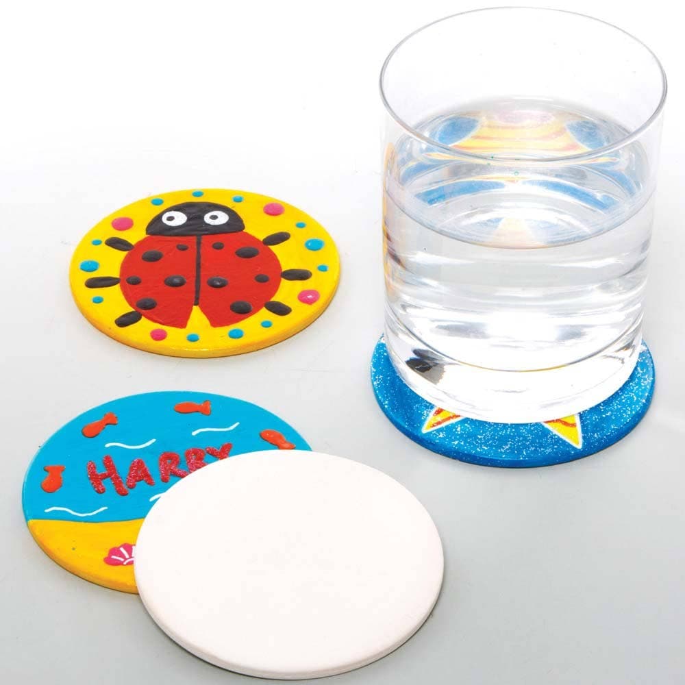 Ceramic Coasters (Pack of 6) Decoration Craft Kits, Circular Design, 8.5cm Diameter, Make & Create