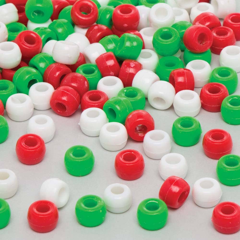 Christmas Beads Value Pack (Pack of 500) Christmas Craft Supplies Green, Red & White
