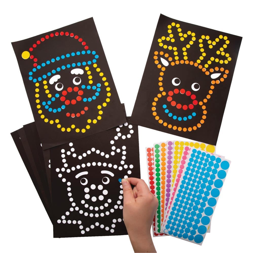 Christmas Dotty Art (Pack of 8) Christmas Crafts 7 assorted dot colours - Yellow, Purple, Orange, Blue, Pink, Red & Green