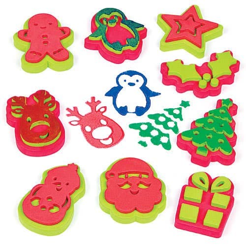 Christmas Stampers (Pack of 10) Christmas Craft Supplies, 10 Assorted Designs, Easy Wash, Chunky Foam