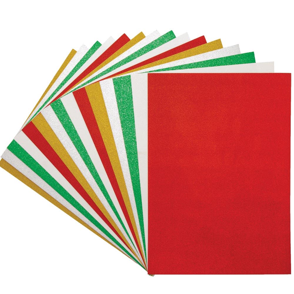 Christmas A4 Glitter Card 250gsm (Pack of 15) 5 Assorted Colours -Gold, Silver, Green, Red & White