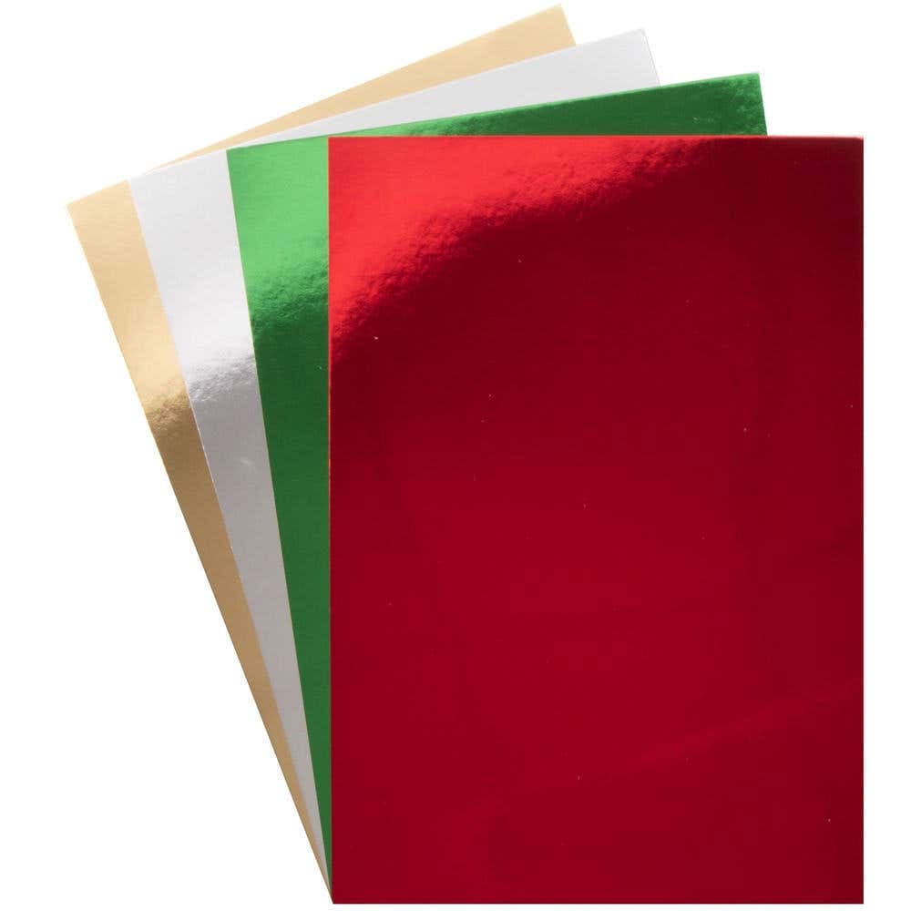 Christmas A4 Metallic Card 250gsm (Pack of 20) Christmas Craft Supplies, 4 Assorted Metallic Colours