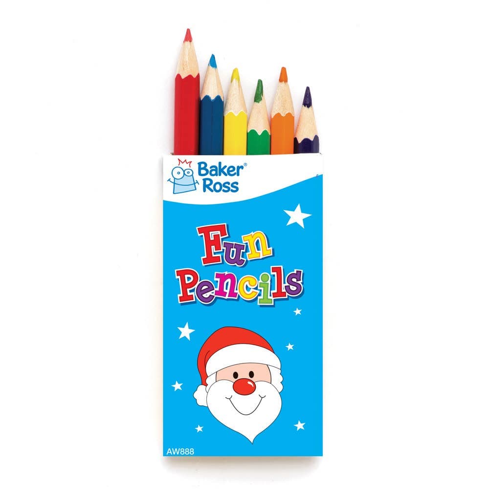 Christmas Mini Colouring Pencils (6 packs) Christmas Toys 6 assorted colours - Orange, Blue, Green, Purple, Yellow & Red