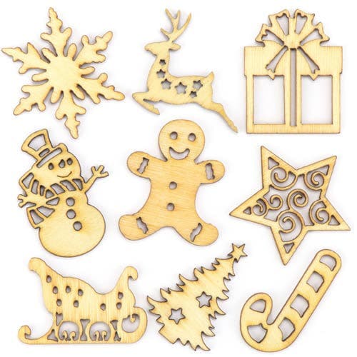 Christmas Mini Wooden Shapes Pack of 45 (Pack of 45) Christmas Craft Supplies