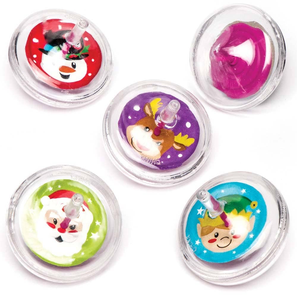 Christmas Spinning Tops (Pack of 8) Christmas Toys 4 assorted colours - Green, Red, Purple & Blue