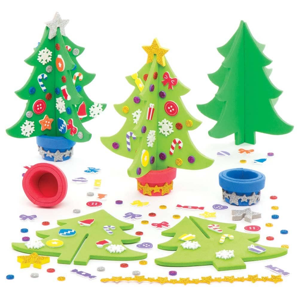 Foam Christmas Tree Kits (Pack of 4) Christmas Crafts 2 assorted colours - Light Green & Dark Green