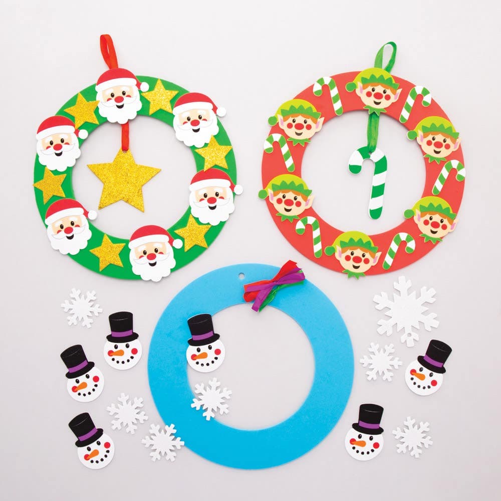 Christmas Wreath Kits (Pack of 3) Christmas Crafts 3 assorted wreath colours - Green, Red & Blue