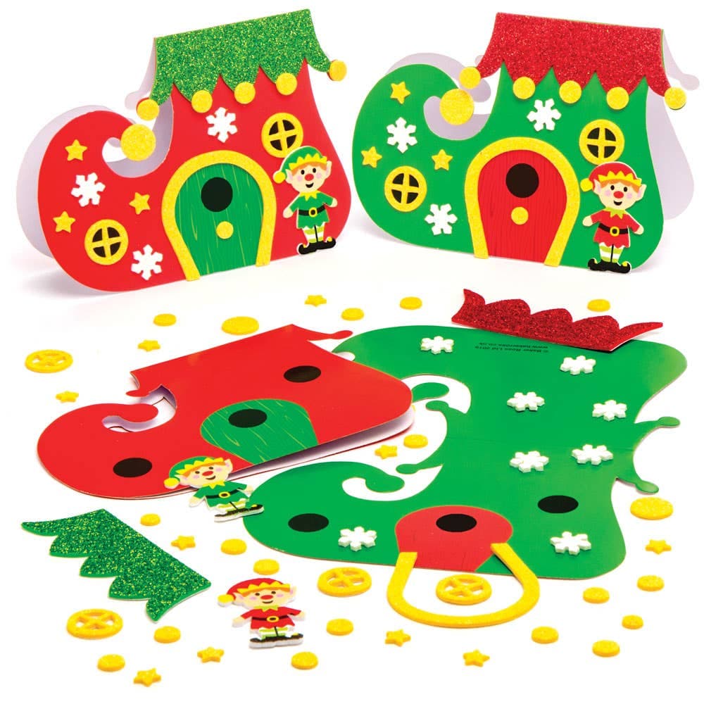 Christmas Elf Boot Card Making Kits (Pack of 6) Christmas Crafts 2 assorted card colours - Red & Green