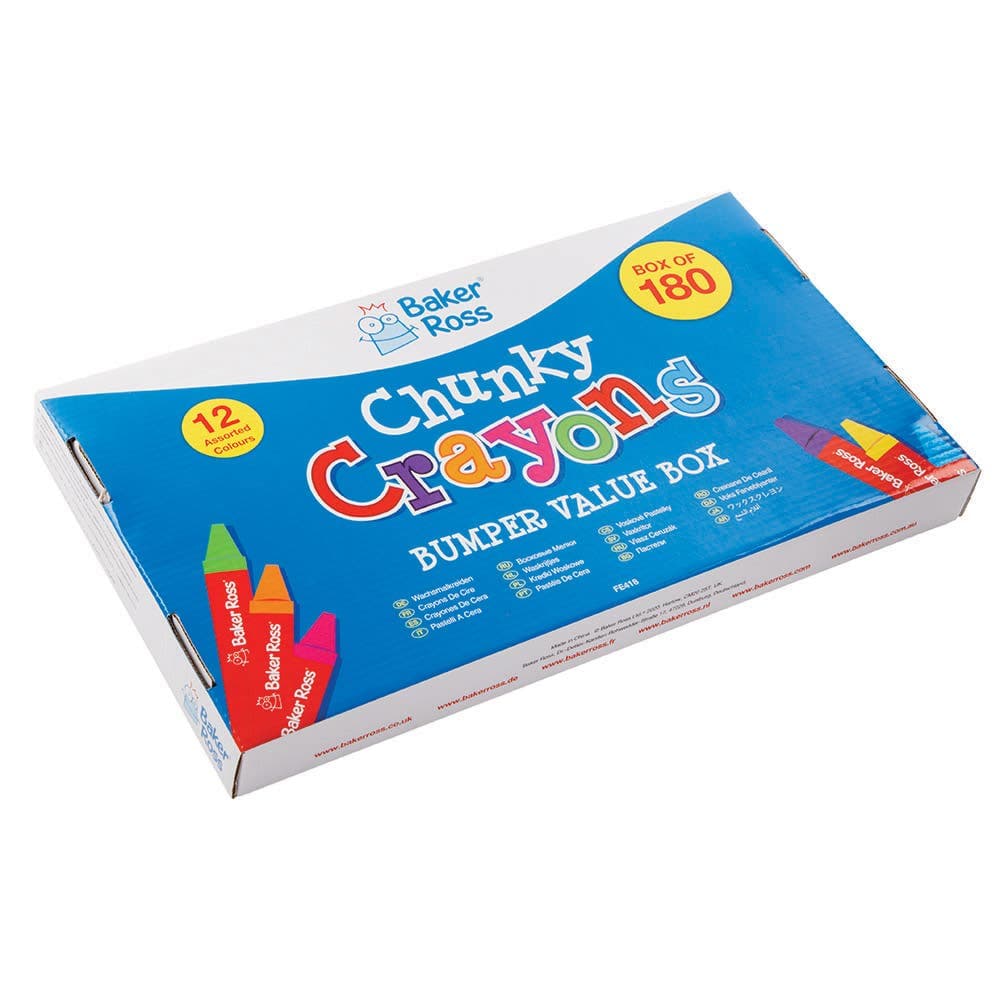 Chunky Crayons Bumper Value Box (Box of 180) 12 Assorted Colours, 9.5cm Long, Easy Use & Mess Free, Colouring Supplies
