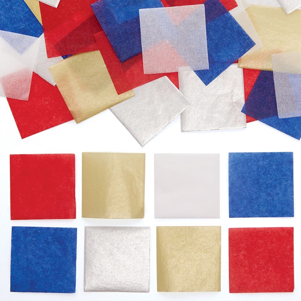 Mini Tissue Paper Squares Value Pack (Pack of 4000) Paper & Card 5 assorted colours - Gold, Silver, Red, White & Blue