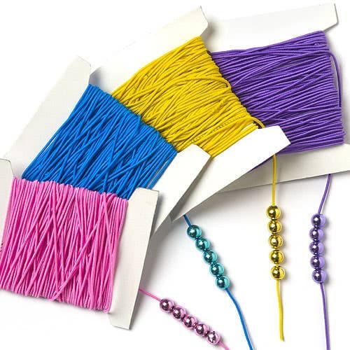 Coloured Elastic (Per pack) 4 Assorted Colours - Blue, Pink, Yellow & Purple, 10m Per Reel, Jewellery Making