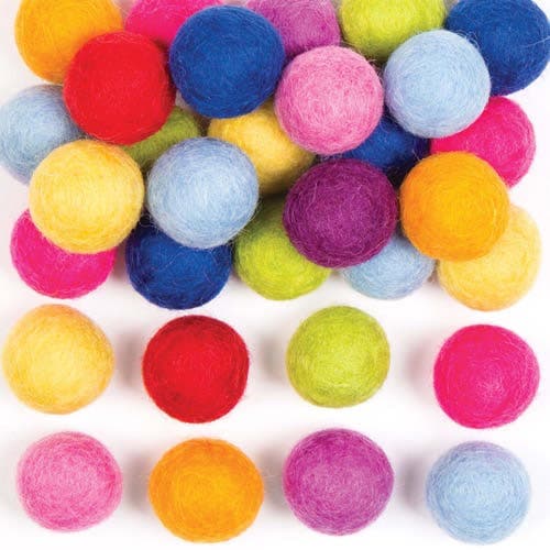 Coloured Felt Balls (Pack of 50) 10 Assorted Colours, Ball Size 20mm-25mm, Craft Embellishments