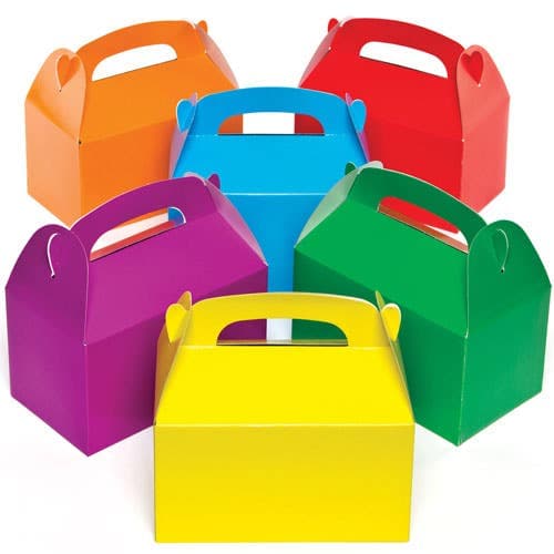 Coloured Gift Boxes (Pack of 6) 6 Assorted Colours, Self-Assemble, Non-Plastic Party Bags, Party Supplies
