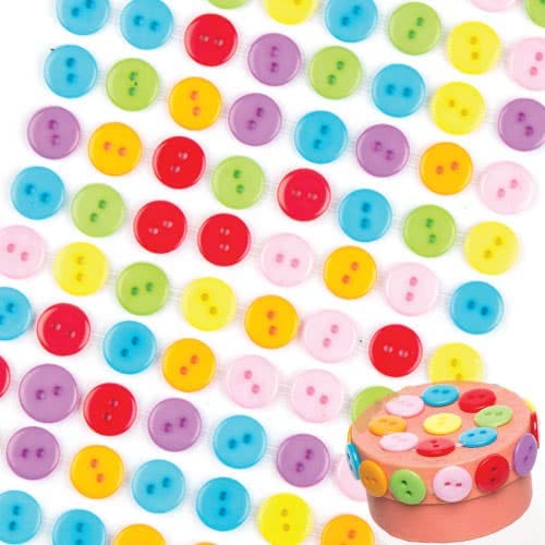 Coloured Stick-on Buttons (Pack of 112) Craft Embellishments 7 assorted colours - Red, Orange, Green, Yellow, Blue, Pink & Purple