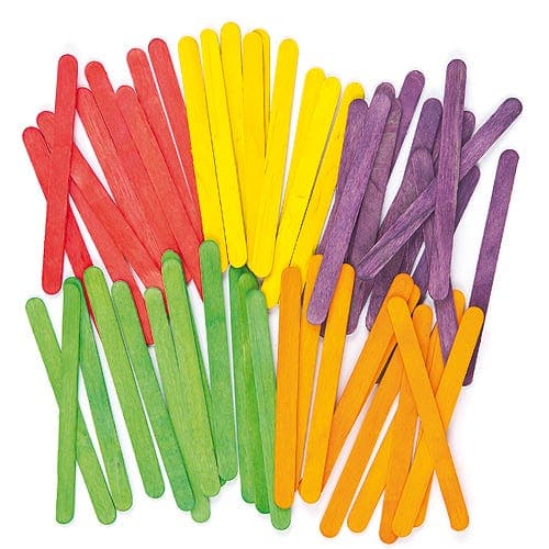 Coloured Wooden Craft Sticks (Pack of 200) Natural Craft Materials 6 assorted colours - Red, Green, Yellow, Blue, Orange & Purple