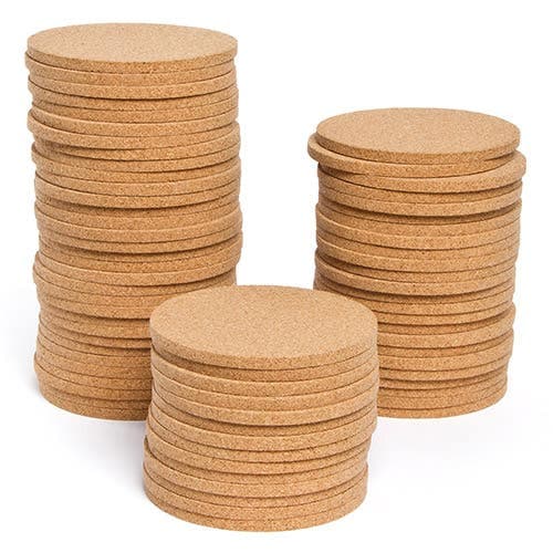 Cork Coasters Classpack (Pack of 50) Coaster Size 9.5cm Diameter 6mm Thick, Real Cork, Decoration Craft Kits