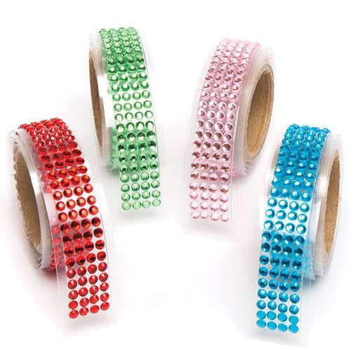 Crystal Gem Self-Adhesive Tapes (Pack of 4) Glues & Adhesives 4 assorted colours - Red, Green, Blue & Pink
