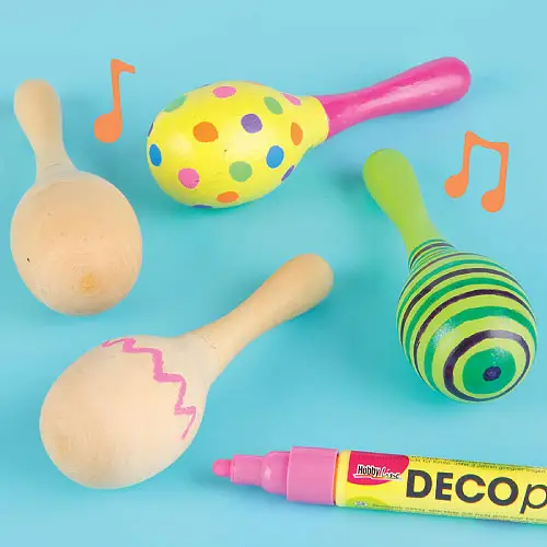 Wooden Maracas (Pack of 4) Design Your Own, Size 11.5cm, Real Wood, Art Craft Kits