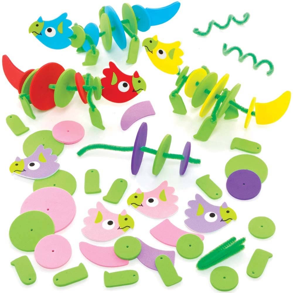 Dinosaur Stacking Kits (Pack of 5) Art Craft Kits 5 dinosaur colours - Pink, Yellow, Blue, Purple & Red