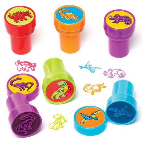Dinosaur Self-Inking Stampers (Pack of 10) Small Toys Assorted ink colours - Red, Blue, Purple, Orange & Green