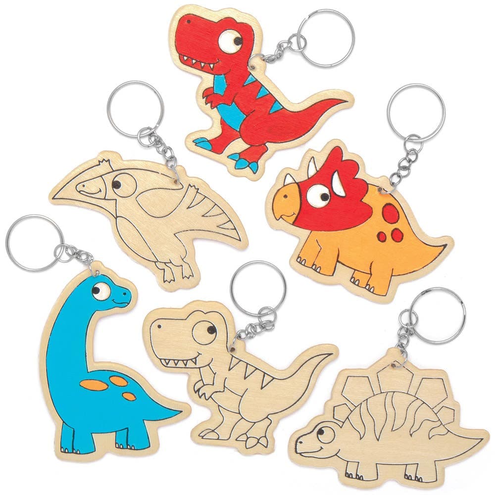 Dinosaur Wooden Keyrings (Pack of 10) Pocket Money Toys