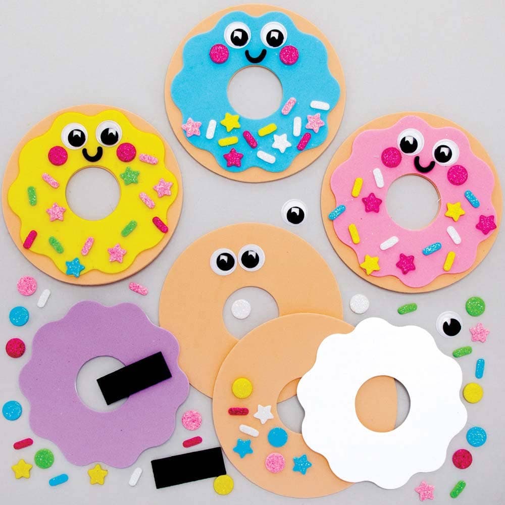 Doughnut Mix & Match Magnet Kits (Pack of 8) Self-Adhesive Foam Decorations, 8 Assorted Colours/Designs, Art Craft Kits