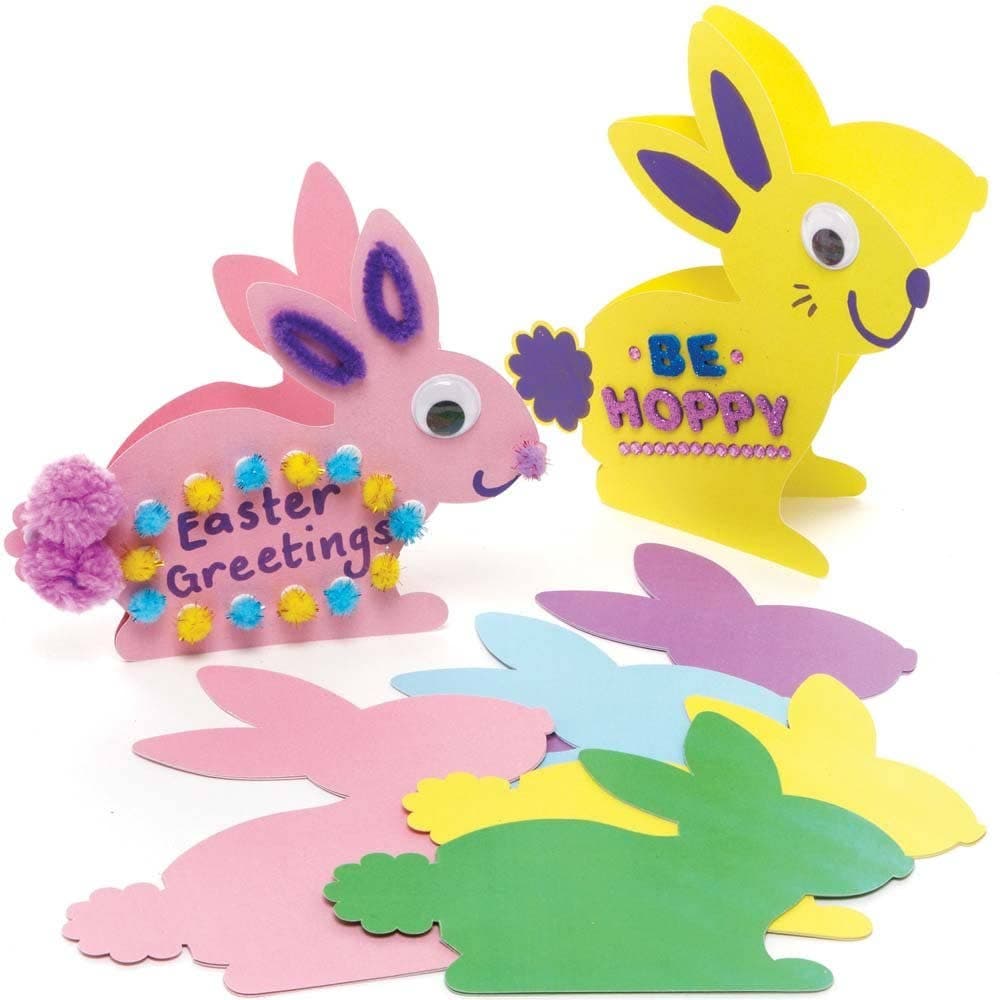 Easter Bunny Card Blanks (Pack of 10) Easter Crafts For Kids, Envelopes Included, 5 Assorted Colours, Design Your Own