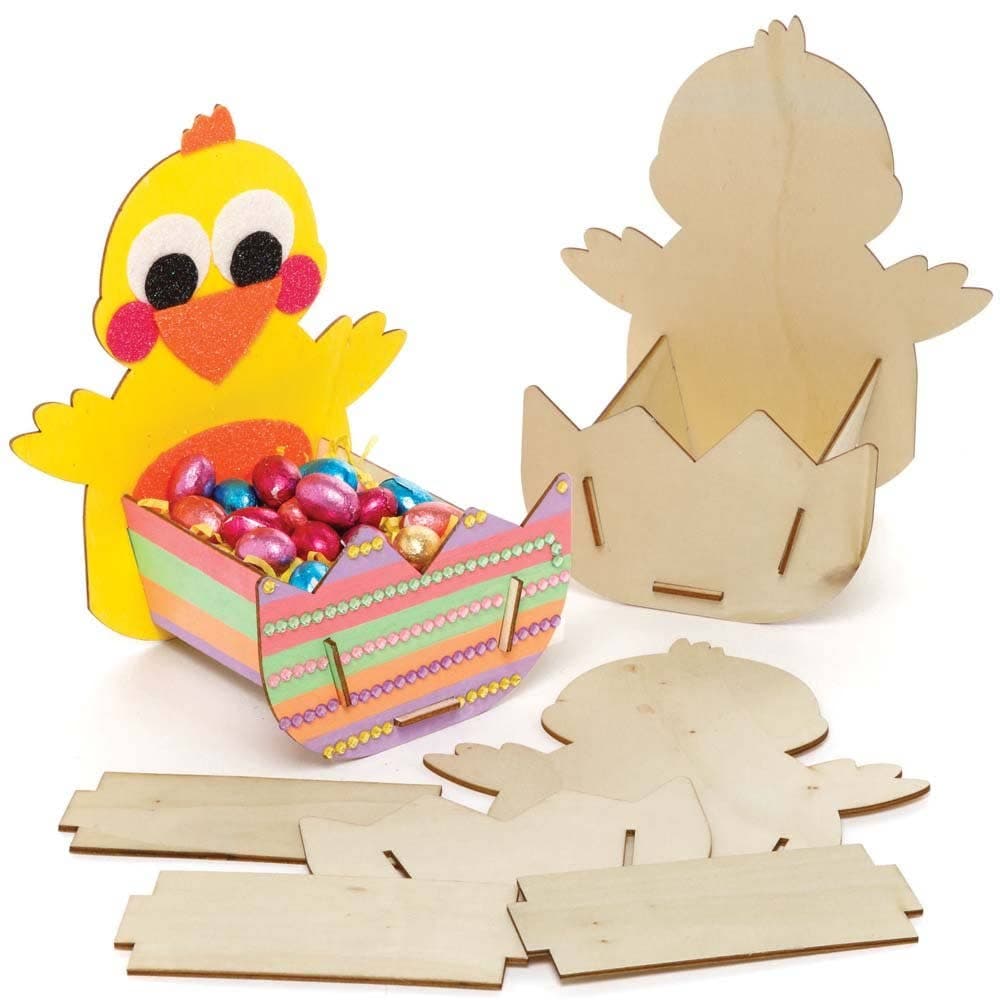 Easter Chick Wooden Basket Kits (Pack of 3) Self-Assemble & Decorate, 20cm x 13cm x 17.5cm, Fill With Treats