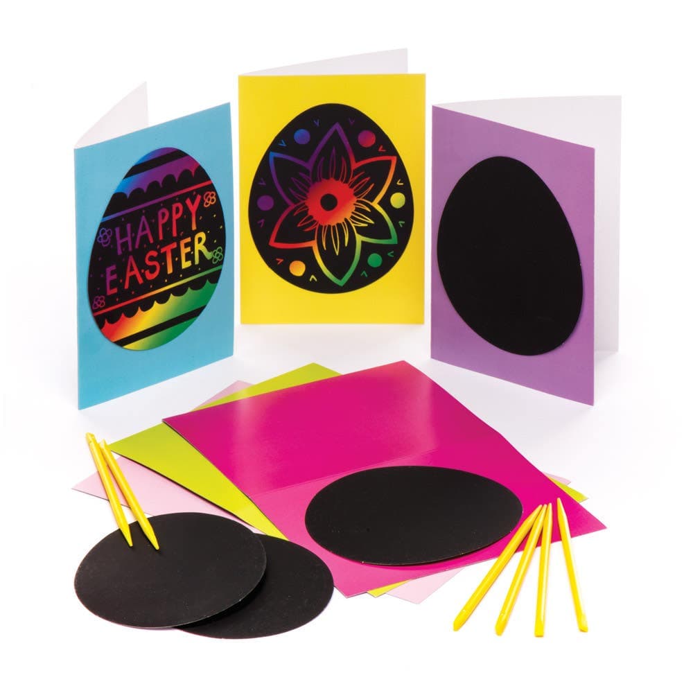 Easter Egg Scratch Art Cards (Pack of 6) Personalised Greeting Card, DIY Crafts, Tools Included