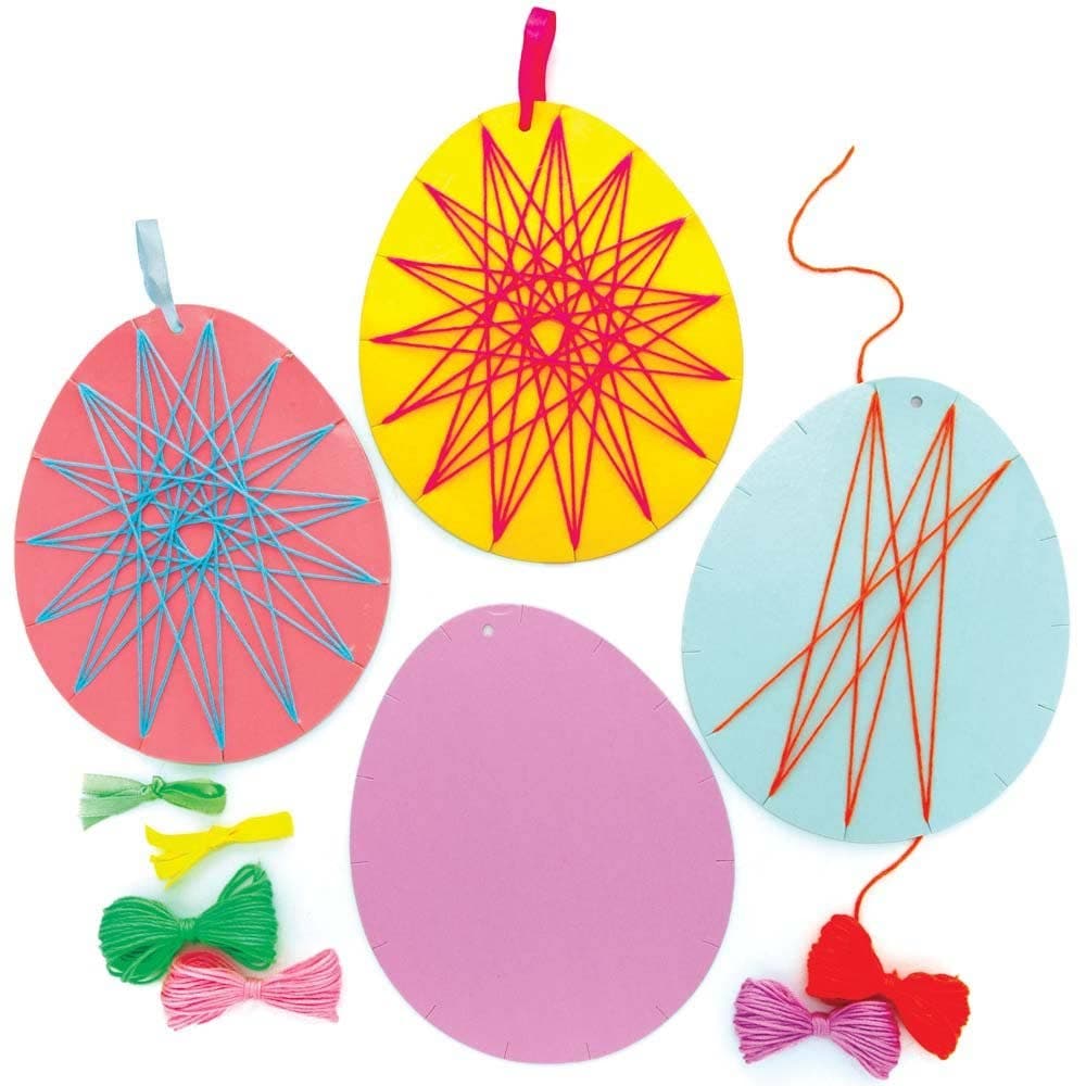 Easter Egg Weaving String Art Kits (Pack of 8) 4 Assorted Card Colours, Embroidery Thread Included, First-Time Craft Kits