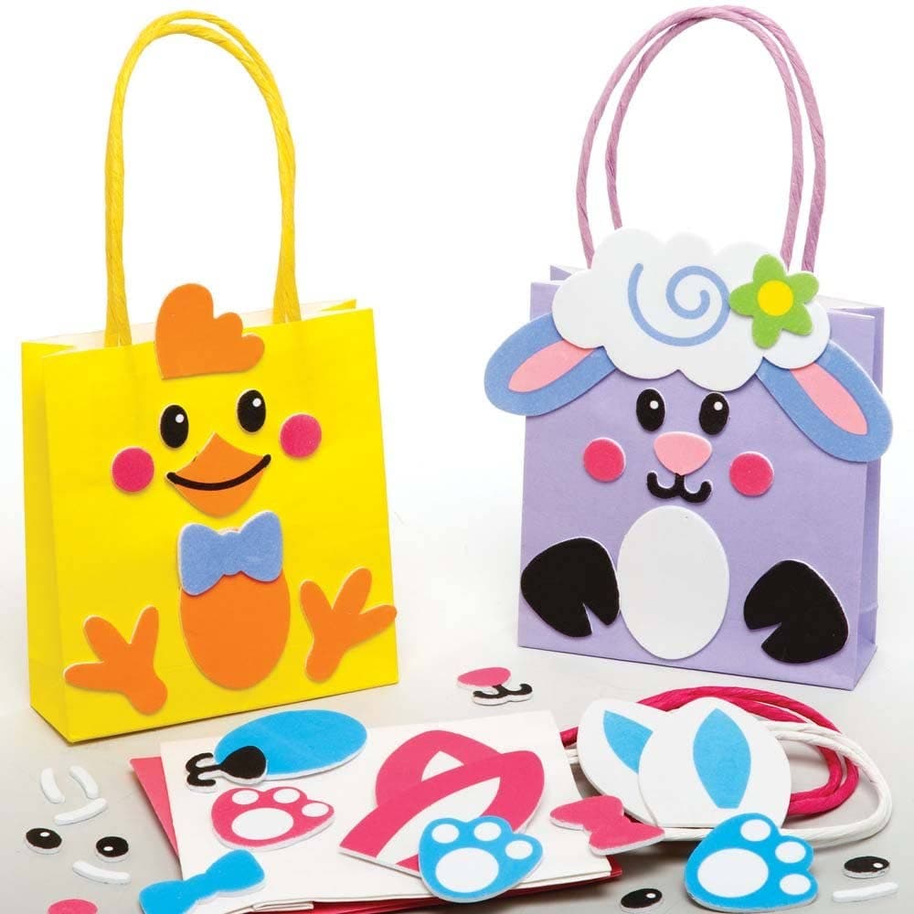 Easter Gift Bag Kits (Pack of 4) Easter Party Supplies 4 assorted bag colours - White, Purple, Yellow & Pink