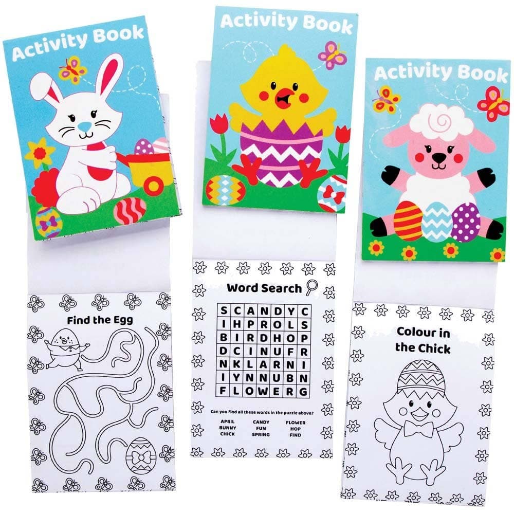 Mini Easter Activity Books (Pack of 12) Easter Toys For Kids, 20 Pages Per Book, 4 Assorted Designs, Puzzles & Colouring Activities