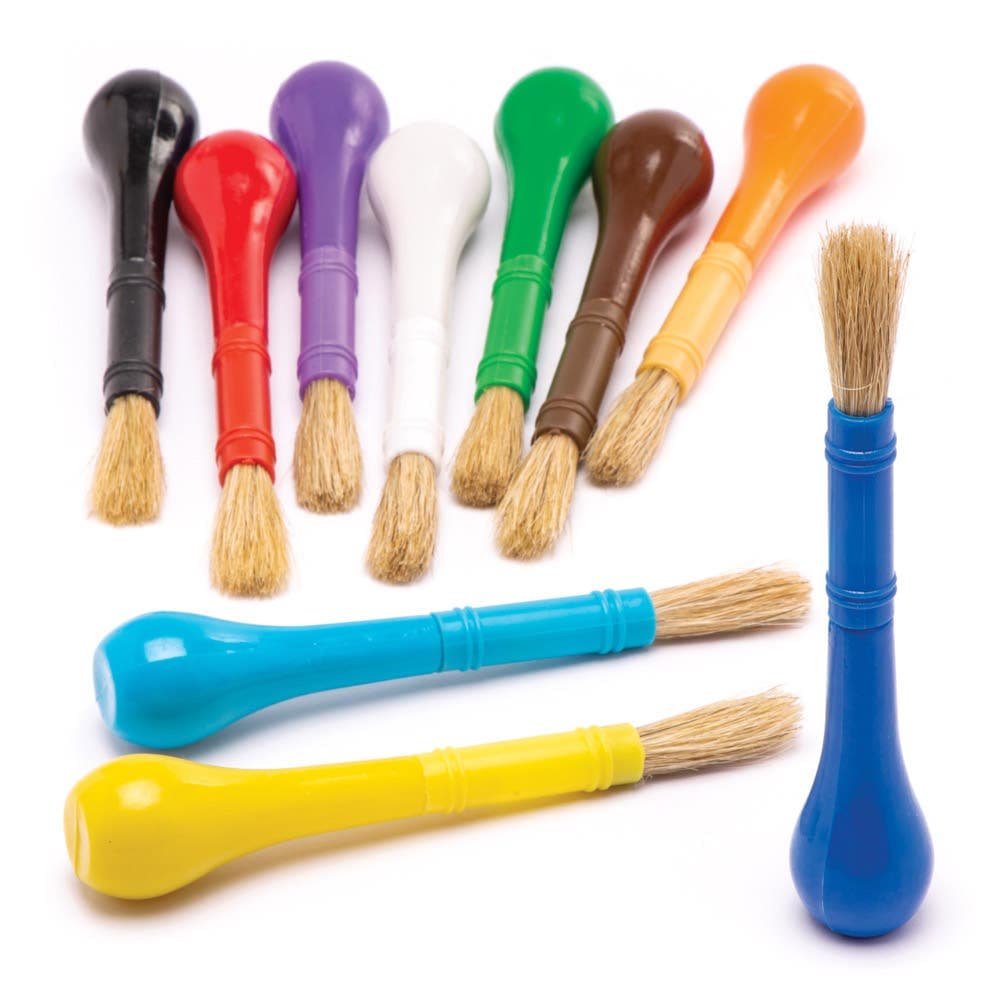 Easy-Grip Paint Brushes (Pack of 10) Chunky Plastic Handles, 18cm Long, Art Materials, Assorted Colours