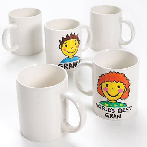 Large Porcelain Mugs (Pack of 4) Decoration Craft Kits, Ceramic Painting, 9.5cm High, Paint & Decorate