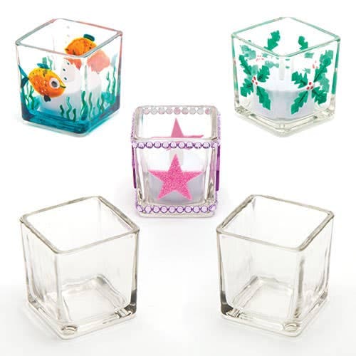 Square Glass Candle Holders (Box of 6) Craft Kits For Kids, Decorate & Personalise, Size 5cm