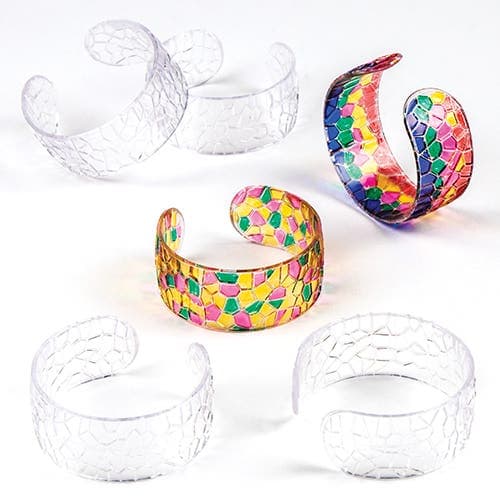 Crystal Mosaic Bangles (Pack of 6) Jewellery, Stained Glass Effect, Colour-In, 54mm diameter