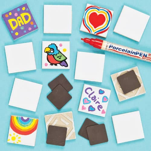 Glazed Ceramic Tile Magnets (Pack of 10) Craft Embellishments, No Glue Required, Size 4.5cm x 4.5cm