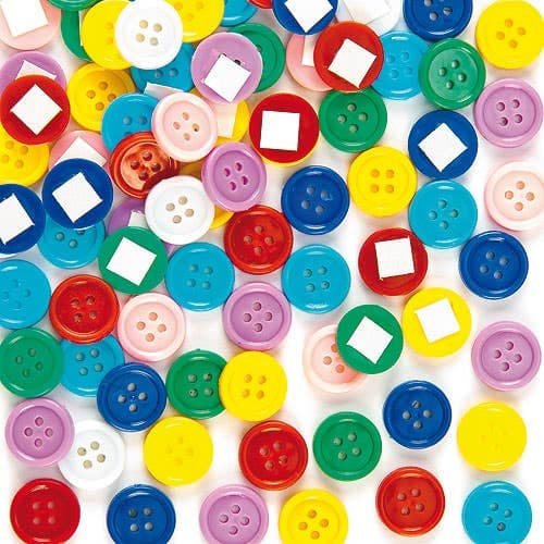 Self-Adhesive Craft Buttons (Pack of 200) Craft Embellishments Assorted coloured buttons with self-adhesive backing