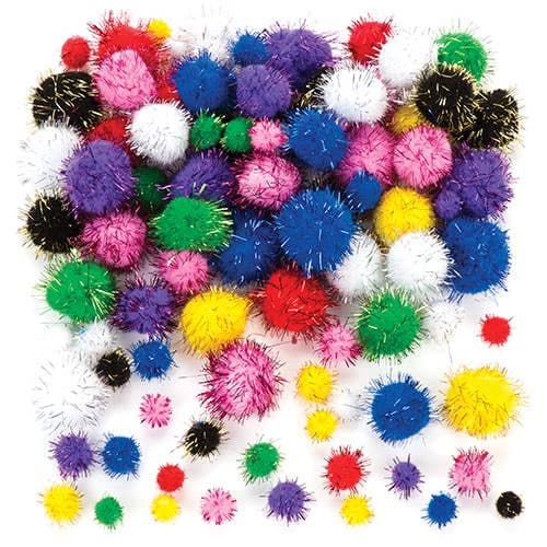 Glitter Pom Poms (Pack of 100) Craft Embellishments Assorted colours