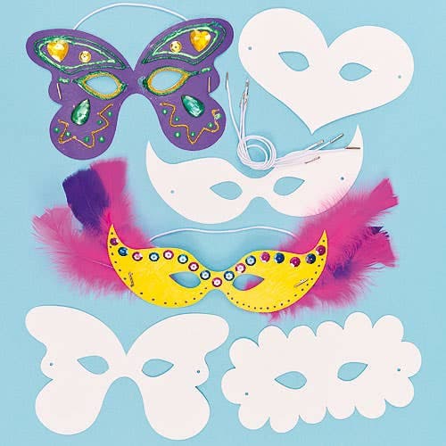 Carnival Mask Card Blanks (Pack of 12) 4 Assorted Designs, Mask size 17cm-20cm, Decorate Your Own