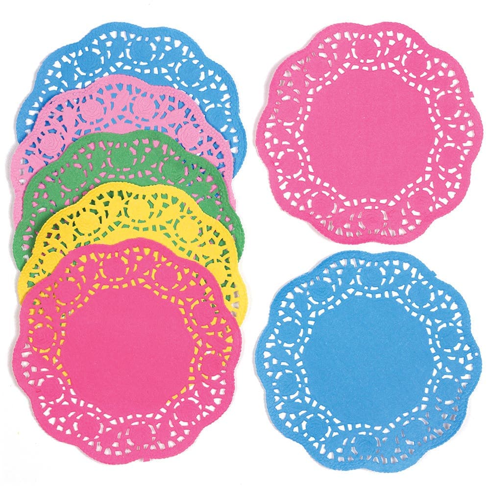 Coloured Paper Doilies (Pack of 120) 5 Assorted Colours - Pinks, Green, Yellow, Blue & Green, 16.5cm Diameter