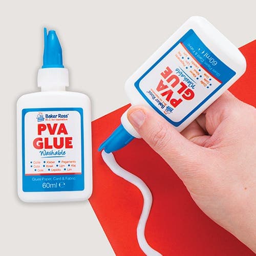 Mini Washable PVA Glue 60ml (Pack of 6) Fine Nozzle, Slim Refillable Bottle, Size 10.5cm, Classroom Supplies