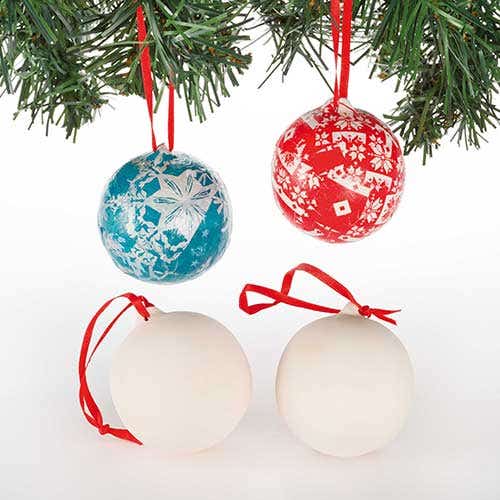 Ceramic Baubles (Box of 4) Decorate Your Own, Hanging Ribbon Included, 5.5cm Diameter