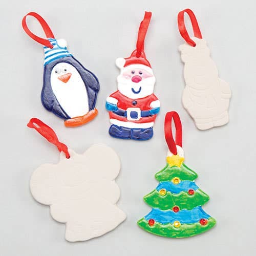 Ceramic Tree Decorations (Pack of 6) Christmas Crafts, Make Your Own Ornaments, 6 Assorted Designs