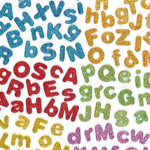 Glitter Foam Self-Adhesive Letters (Pack of 850) Craft Embellishments 6 assorted colours