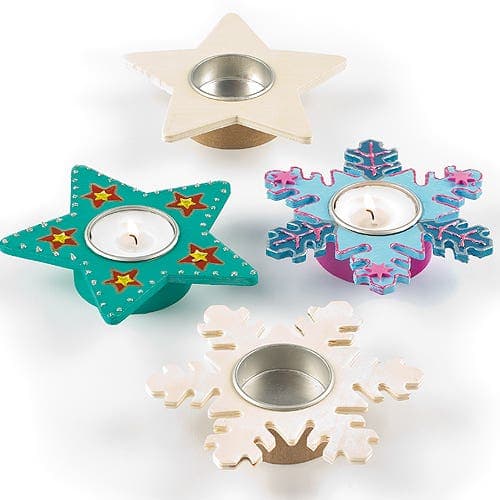 Star & Snowflake Wooden Tealight Holders (Pack of 4) Christmas Decoration Crafts