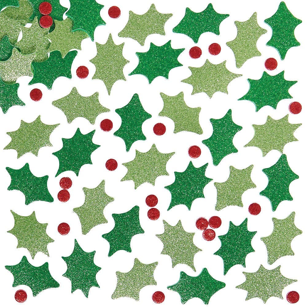 Holly & Berry Glitter Foam Stickers (Pack of 200) Christmas Craft Supplies