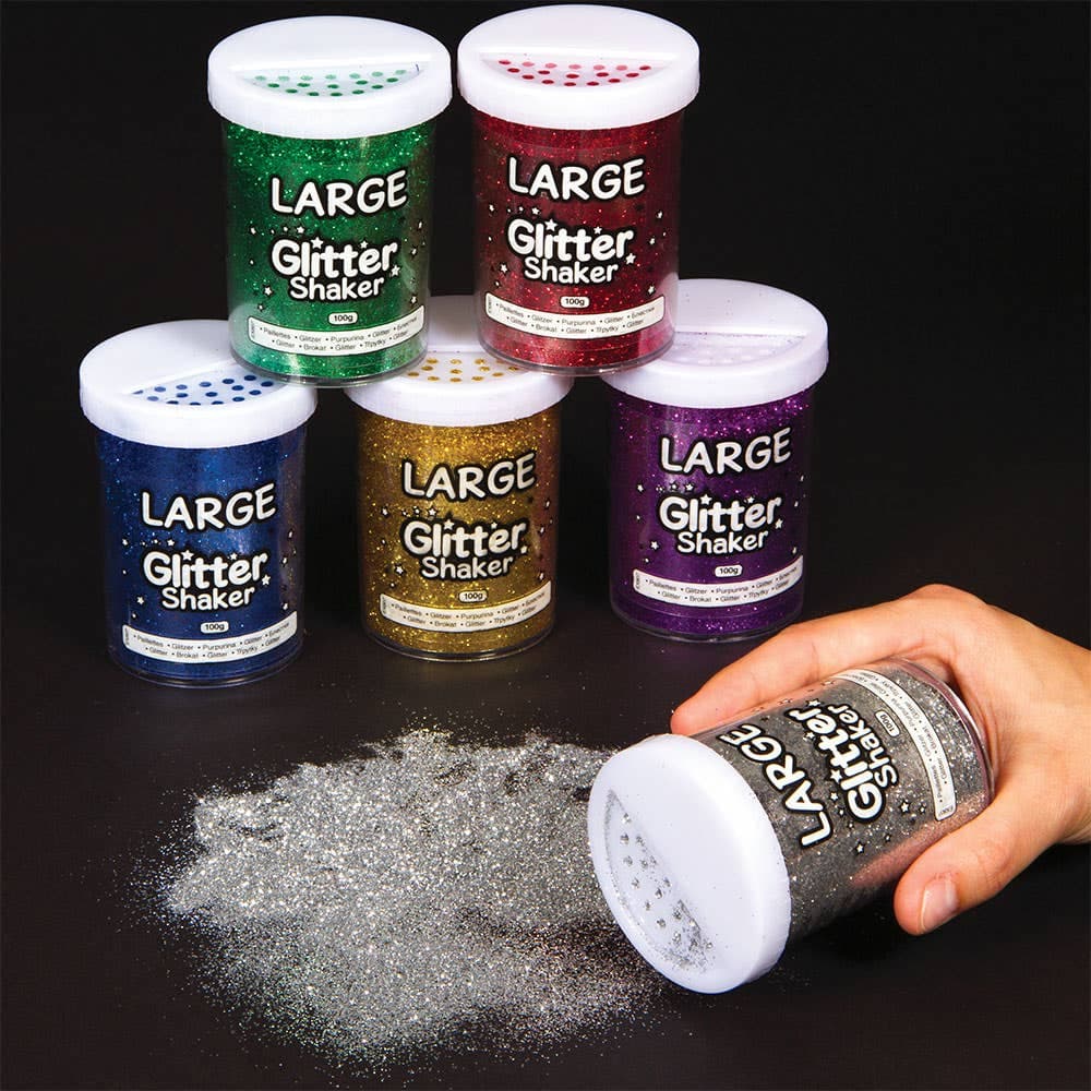 Large Glitter Shakers (Pack of 6) Craft Embellishments 6 assorted colours - Gold, Silver, Red, Green, Blue and Purple