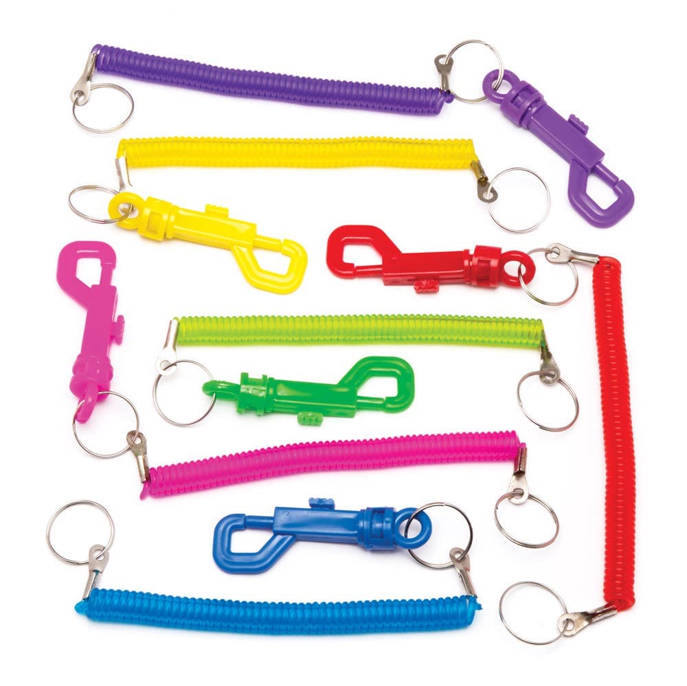 Extendable Belt Clip Keyrings (Pack of 6) Pocket Money Toys 6 assorted colours - Red, Pink, Green, Yellow, Purple & Blue
