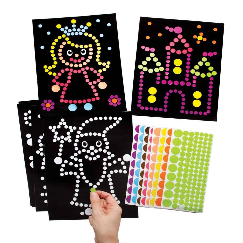 Fairy Tale Dotty Art (Pack of 8) Art Craft Kits 8 sticker colours - Peach, Green, Orange, Blue, Yellow, Purple, Pink & Brown